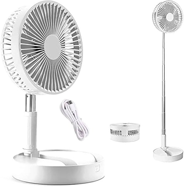 Folding Telescopic Floor Fan Silent & Adjustable | USB Rechargeable Desktop Fan for Home, Office, Bedroom & School (Random Color)